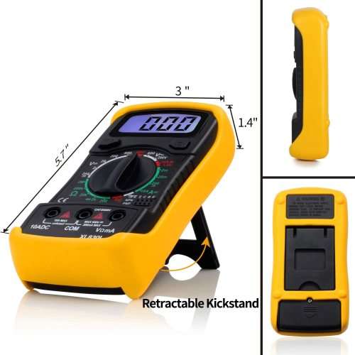 Digital Multimeter - Portable, Backlit LCD, Non-Slip Sleeve, Various Functions, 9V Battery Included