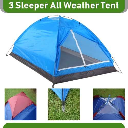 Foxhunter 3 Person Camp Tent. All Seasons. Available in Blue, Brown and Grey colors