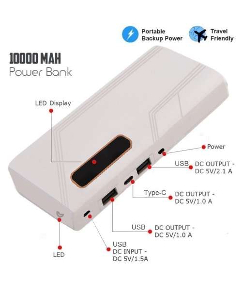 2in1 Power Bank & Night Lamp. 10000mAh. Bright 18 LED. Ideal For Power Cuts. Black color