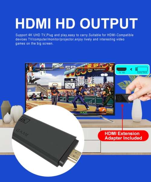 4K Game Stick with 1000+ Games. 32GB. HDMI, 2 Wireless Controller