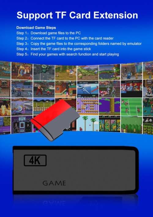 4K Game Stick with 1000+ Games. 32GB. HDMI, 2 Wireless Controller