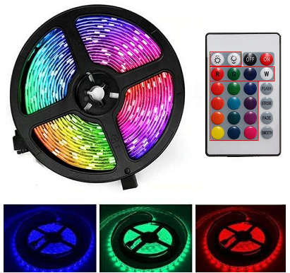 RGB colorful LED 5m light strip with remote. Weatherproof. 12v