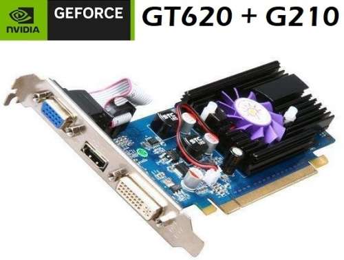 2 x Graphics cards. NVIDIA GeForce GT620 + NVIDIA GeForce G210. Both cards tested & works perfect.