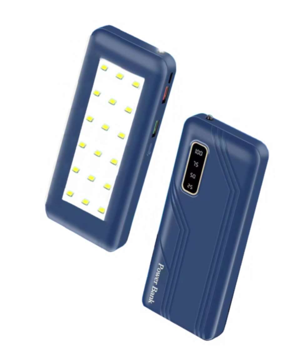10 000mAh Power Bank with a Bright Rear Lantern. Ideal For Power Cuts. Assorted colors available