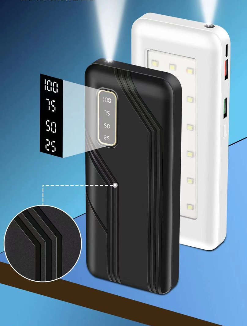 10 000mAh Power Bank with a Bright Rear Lantern. Ideal For Power Cuts. Assorted colors available