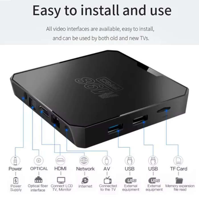 M98 Pro Tv Box. AI Voice Control. 2GB Ram, 16GB Storage. Supports All Local Apps.