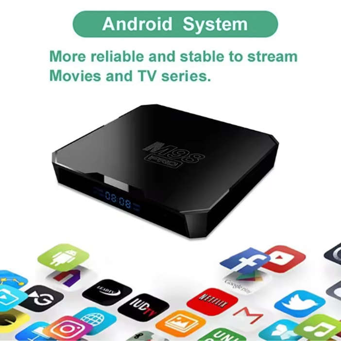 M98 Pro Tv Box. AI Voice Control. 2GB Ram, 16GB Storage. Supports All Local Apps.