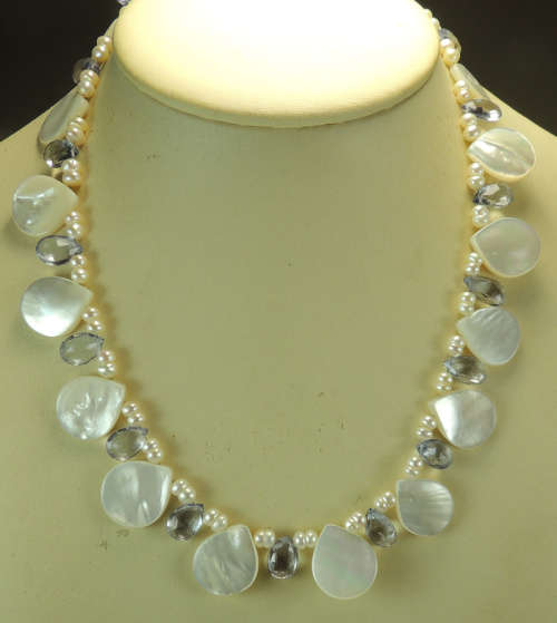 TEARDROP BLUE QUARTZ MOP & PEARL Necklace in Sterling Silver