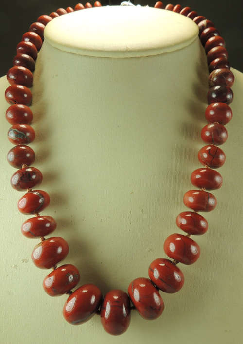 STATEMENT RED BRICK JASPER GRADUATED HANDKNOTTED NECKLACE STERLING SILVER