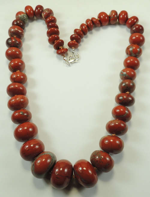 STATEMENT RED BRICK JASPER GRADUATED HANDKNOTTED NECKLACE STERLING SILVER