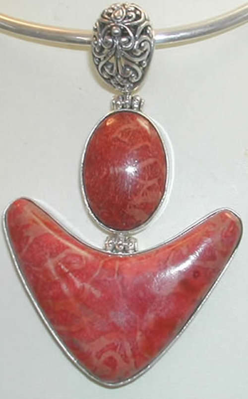 large Exotic CORAL PENDANT in Sterling Silver