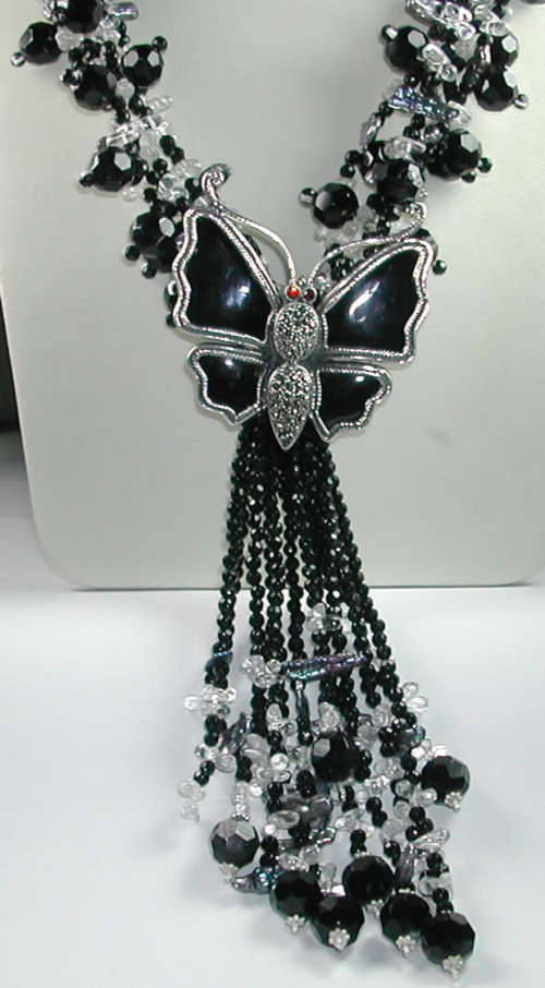 amazing ONYX NECKLACE with LARGE BUTTERFLY