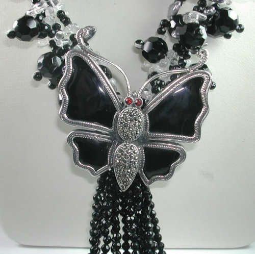 amazing ONYX NECKLACE with LARGE BUTTERFLY