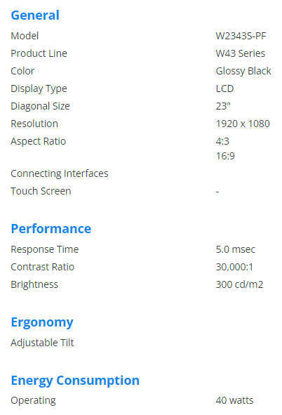 23` LG Flatron W2343s-PF LCD Monitor, VGA Port, 1920x1080