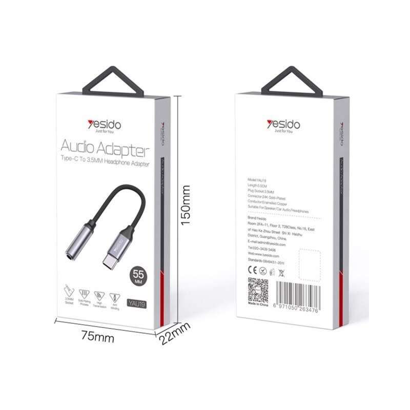 Yesido 5.5cm Type-C to 3.5mm Headphone and Aux Adapter Cable -YAU19 ***UNBOXED DEAL***