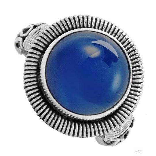 BLUE CHALCEDONY STERLING SILVER RING - SIZE 8