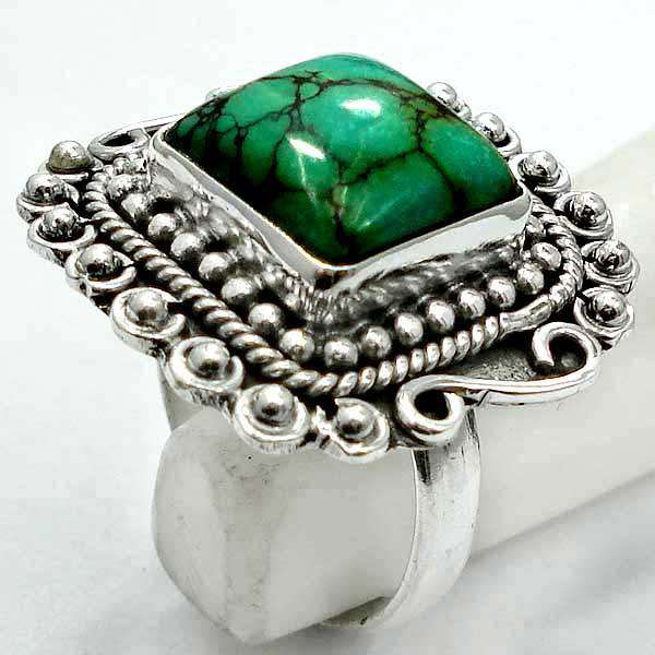 BOLD TURQUOISE STERLING SILVER RING - SIZE 8