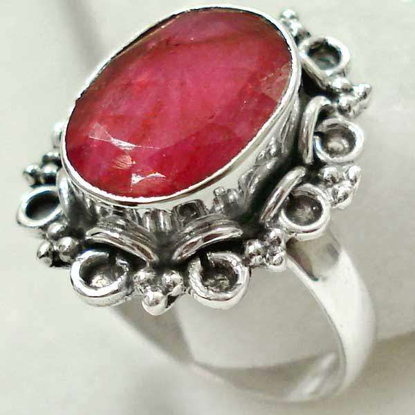 NATURAL RUBY STERLING SILVER RING - SIZE 8
