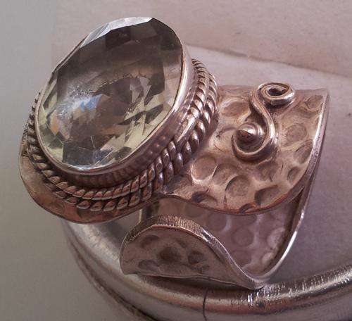 STUNNING, UNIQUE GREEN AMETHYST STERLING SILVER RING