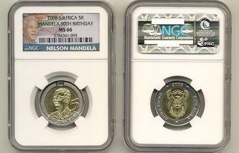 NGC MS 66 NEW LOGO - Box of 25 x 2008 MANDELA BIRTHDAY COLLECTION R5 GRADED MS66**