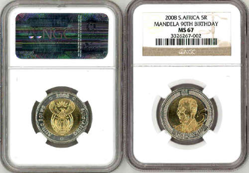 NGC graded MS 67 - 6 x 2008 MANDELA BIRTHDAY COLLECTION R5 GRADED MS67 by NGC**