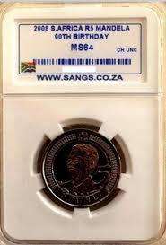 **10 coins** - 2008 MANDELA BIRTHDAY R5 - SANGS MS64 GRADED