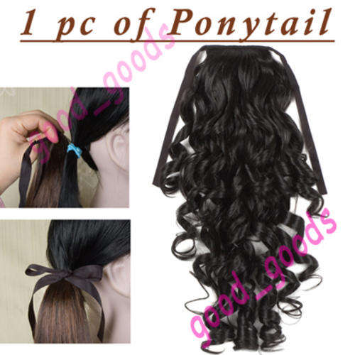 Q088 Black Curly Long Ponytails Hair Extension Cosplay Wigs (Perruque) New Lady Party