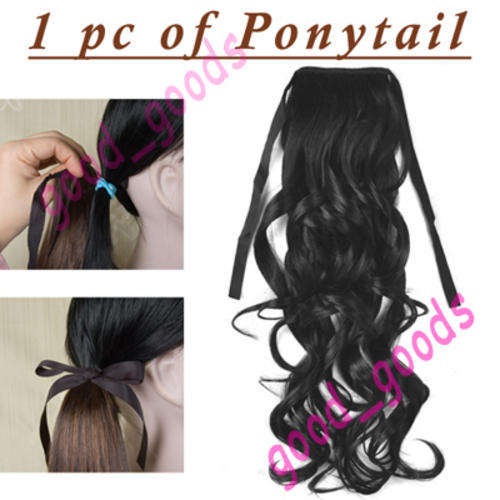 Q080 Black Wavy Long Ponytails Extension Hair Piece Cosplay Wigs (Perruque) New Lady Party