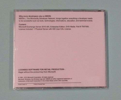 Exchange Server 2016 - Enterprise Edition 64 Bit, DVD, Complete with 500 User CALs Brand New