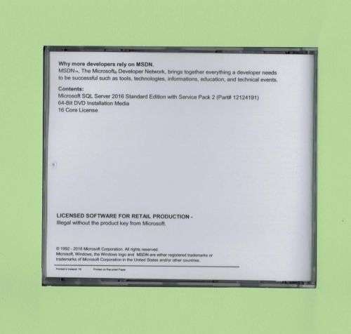 Microsoft SQL Server 2016 Standard with 16 Core License, unlimited User CALs New Brand New