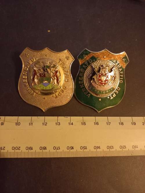 2 x Vintage Traffic dept badges for one bid