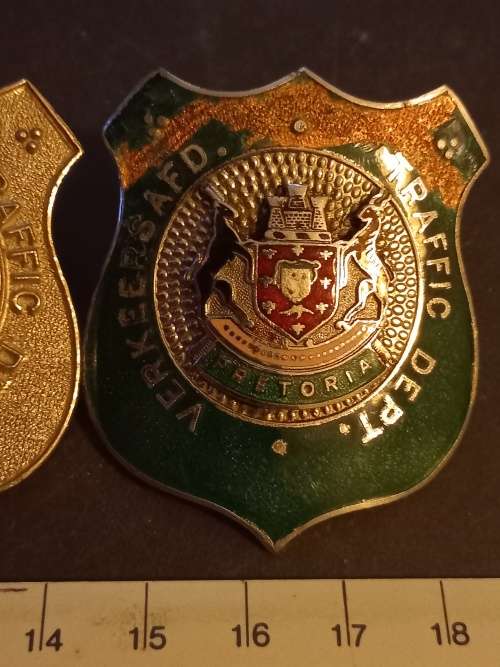 2 x Vintage Traffic dept badges for one bid