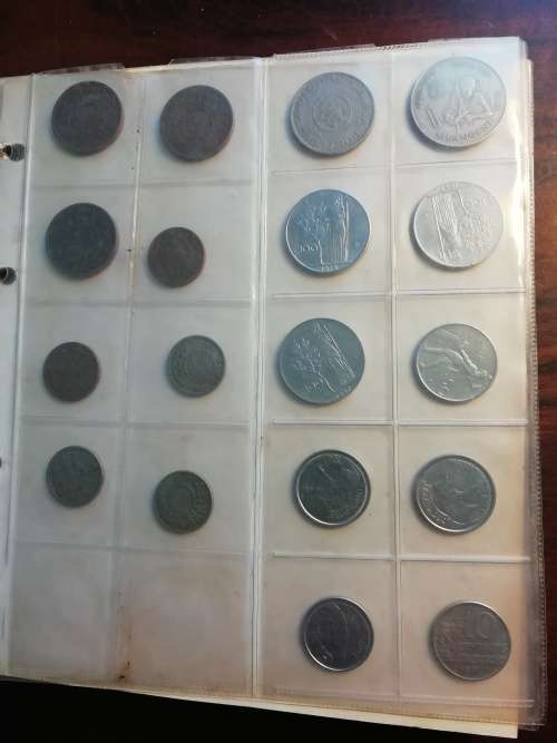 Bickels Coin Album with sleeves and 58 mixed coins.
