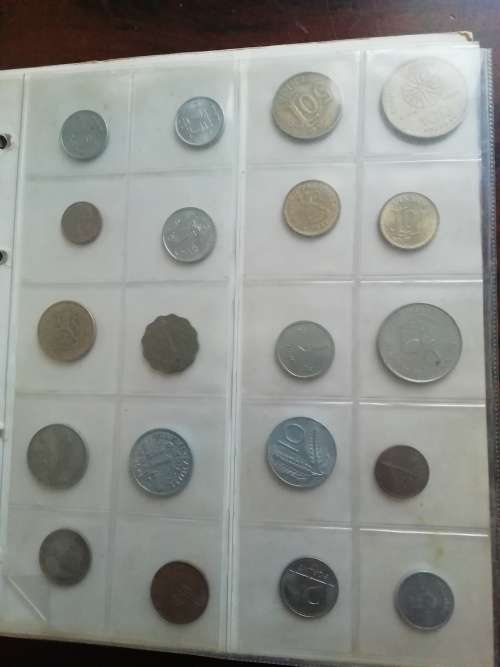 Bickels Coin Album with sleeves and 58 mixed coins.