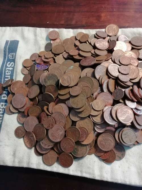 RSA 1c,2c & 5c lot with vintage Standard bank bag. Weight=1.698kg