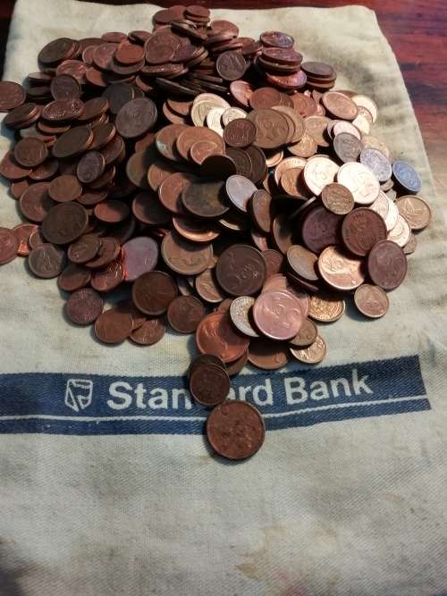 RSA 1c,2c & 5c lot with vintage Standard bank bag. Weight=1.698kg