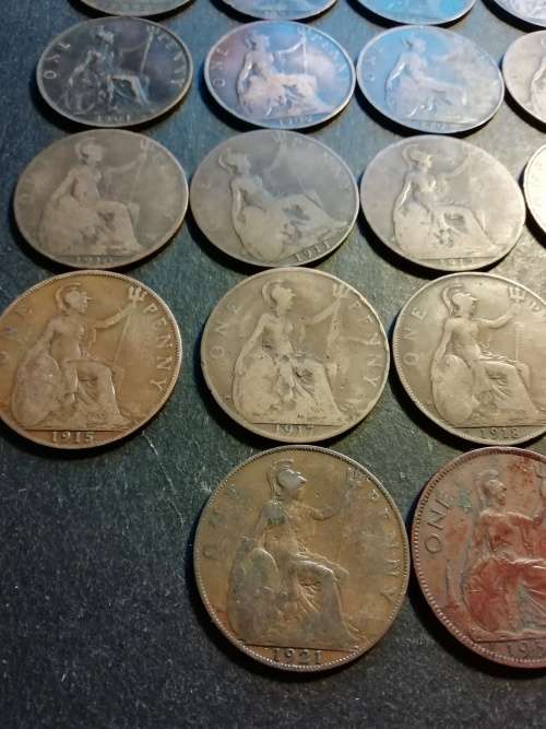 Great britain penny collection.(dates between 1862 - 1939)