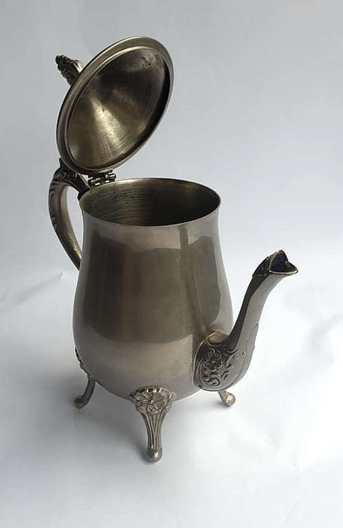 Stunning Vintage Pewter Teapot with Flower Design