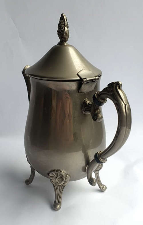 Stunning Vintage Pewter Teapot with Flower Design