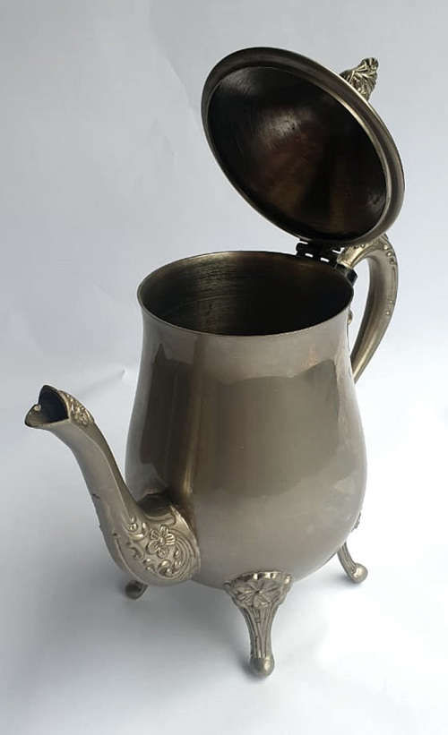 Stunning Vintage Pewter Teapot with Flower Design