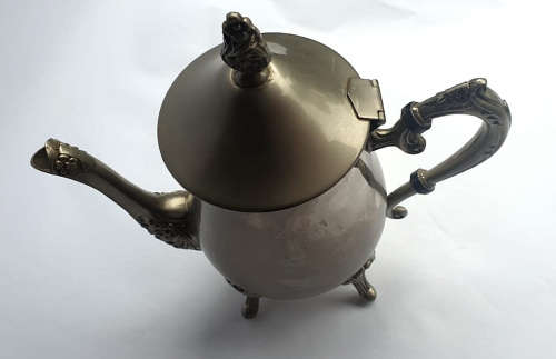 Stunning Vintage Pewter Teapot with Flower Design