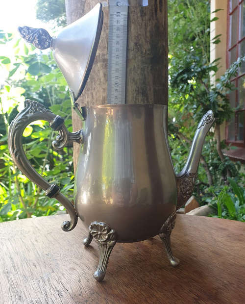 Stunning Vintage Pewter Teapot with Flower Design