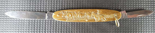 SOLINGEN GERMANY Vintage Brass Oxes and Farmer on Horse Pocket Knife