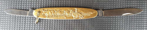 SOLINGEN GERMANY Vintage Brass Oxes and Farmer on Horse Pocket Knife