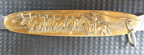 SOLINGEN GERMANY Vintage Brass Oxes and Farmer on Horse Pocket Knife