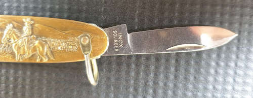 SOLINGEN GERMANY Vintage Brass Oxes and Farmer on Horse Pocket Knife