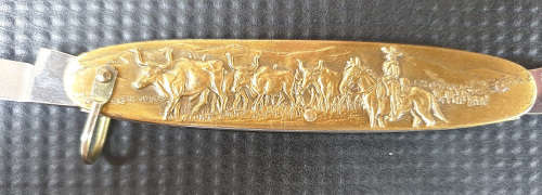 SOLINGEN GERMANY Vintage Brass Oxes and Farmer on Horse Pocket Knife