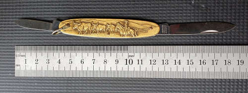 SOLINGEN GERMANY Vintage Brass Oxes and Farmer on Horse Pocket Knife