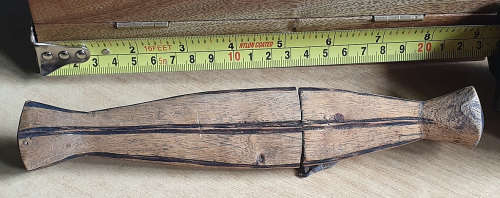 HUNTING BUSHMAN IRON BLADE WITH CARVED WOODEN SHEATH