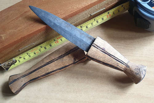 HUNTING BUSHMAN IRON BLADE WITH CARVED WOODEN SHEATH